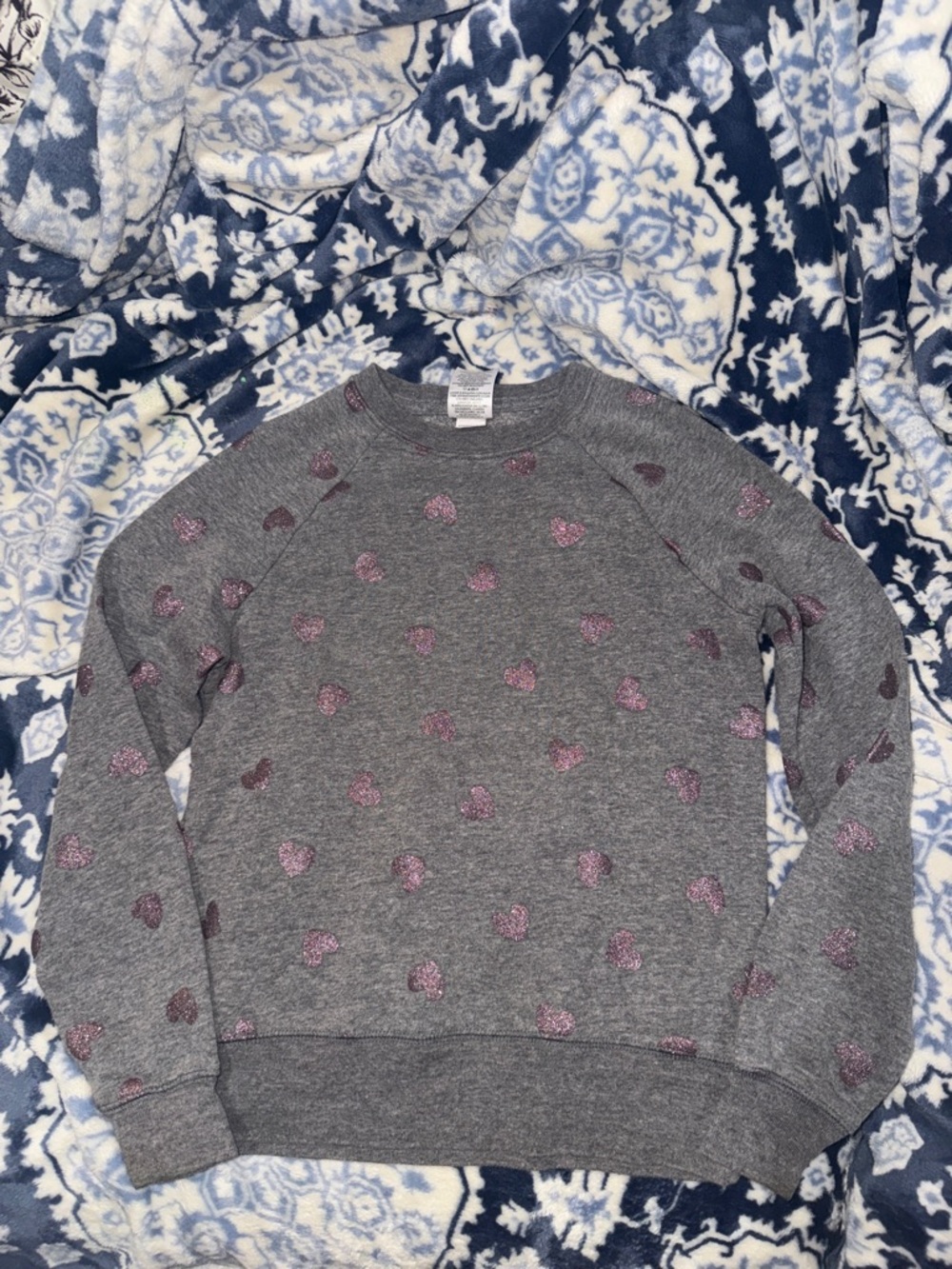 Athletic Works Gray Crewneck with Glitter Pink Heart Print